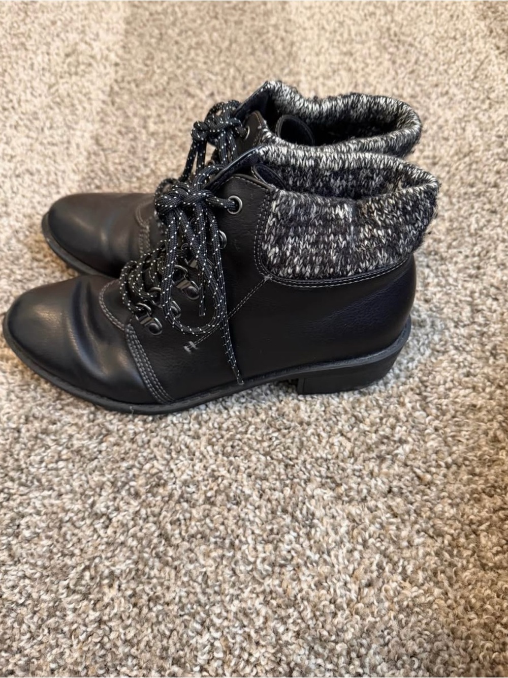St. John's Bay Black Lace-Up Knit-Cuff Ankle Boots